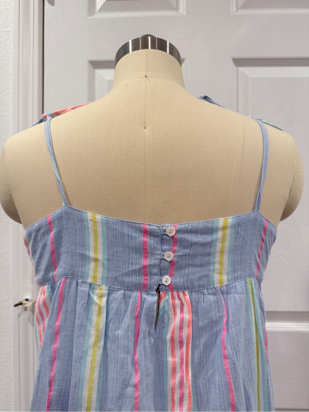 Anthropologie dRA Los Angeles 100% Cotton Light Blue Neon Striped Summer Dress - Picture 6 of 15